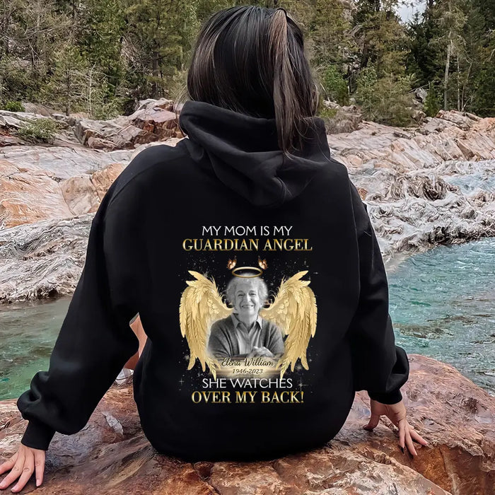 Custom Personalized Memorial Mom/ Dad T-shirt/ Hoodie - Upload Photo - Memorial Gift Idea For Family Member - My Mom Is My Guardian Angel