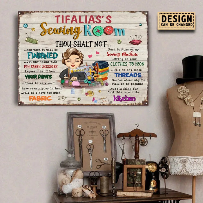 Personalized Sewing Grandma Metal Sign - Mother's Day Gift Idea Grandma/Sewing Lovers - Sewing Room Thou Shalt Not