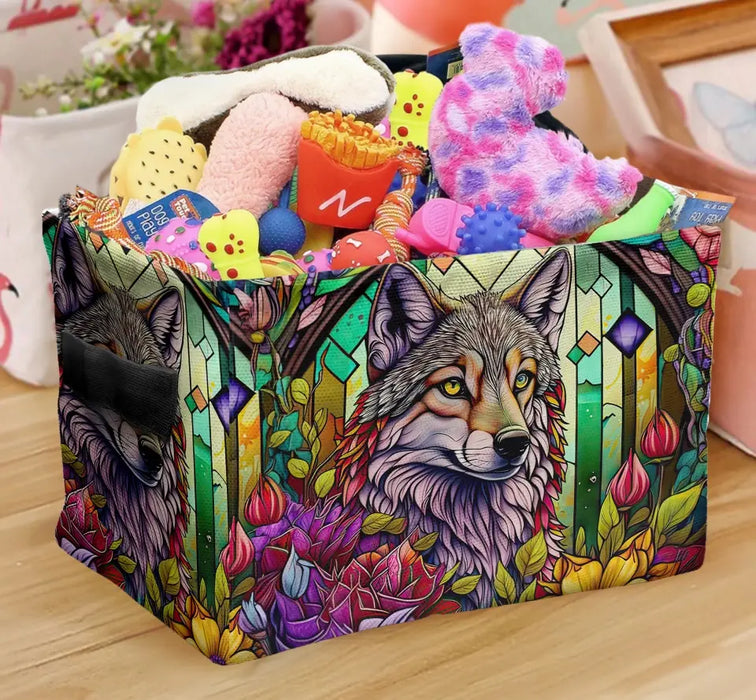 Personalized Wolf Stash Box With Northern Lights Design - Storage Box - Keepsake Gift Box - Totem Spirit Animal