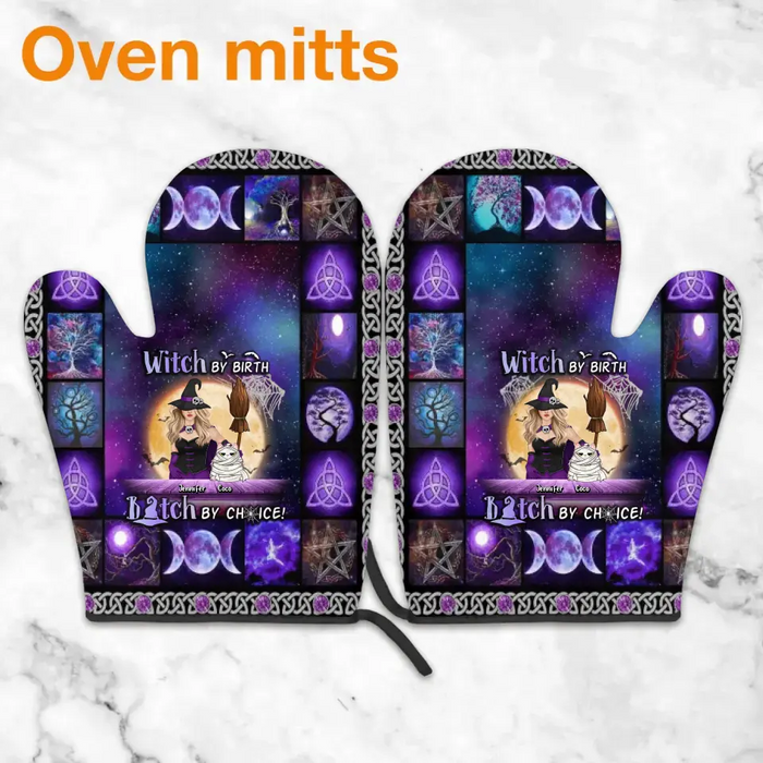 Custom Personalized Witch Heat Resistant Oven Mitts With Pot Holders - Upto 4 Cats/Dogs - Gift Idea for Mother's Day/Dog/Cat Lovers - Witch By Birth