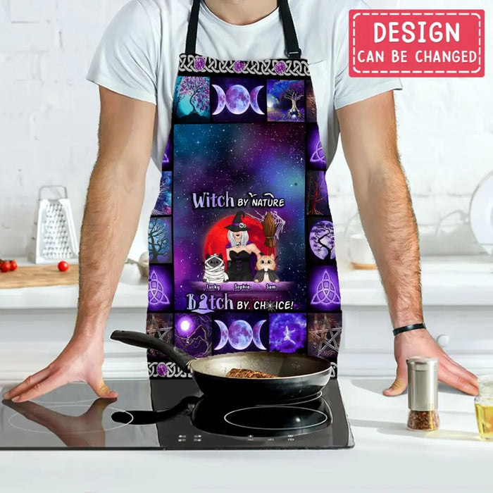 Custom Personalized Witch Pocketless Apron - Upto 4 Cats/Dogs - Gift Idea for Mother's Day/Dog/Cat Lovers - Witch By Birth