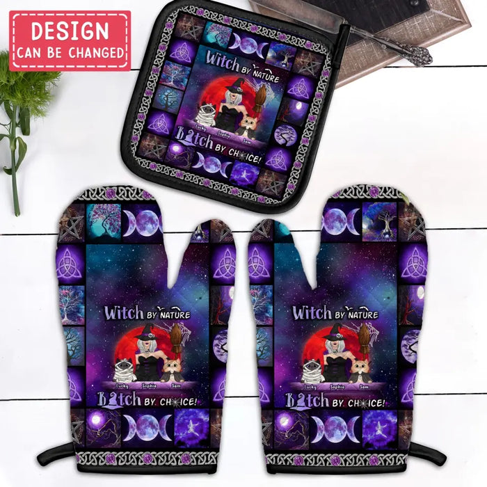Custom Personalized Witch Heat Resistant Oven Mitts With Pot Holders - Upto 4 Cats/Dogs - Gift Idea for Mother's Day/Dog/Cat Lovers - Witch By Birth
