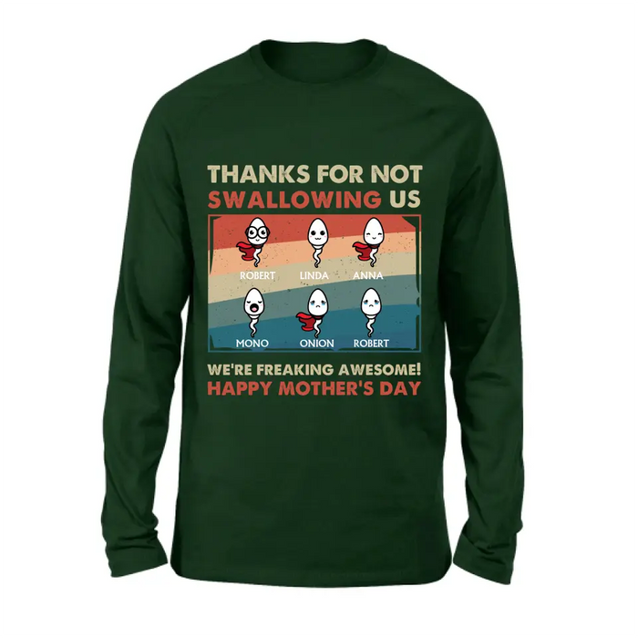 Personalized Sperms Shirt/Hoodie - Gift Idea For Mother's Day - Up to 6 Sperms - Thanks For Not Swallowing Us