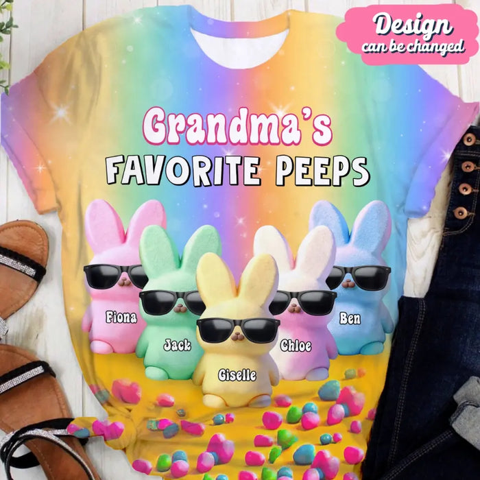 Custom Personalized Bunny AOP T-Shirt - upto 10 Grandkids - Mother's Day Gift for Grandma/Mom