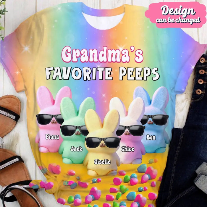 Personalized Bunny AOP T-Shirt - up to 10 Grandkids - Mother's Day Gift for Grandma/Mom
