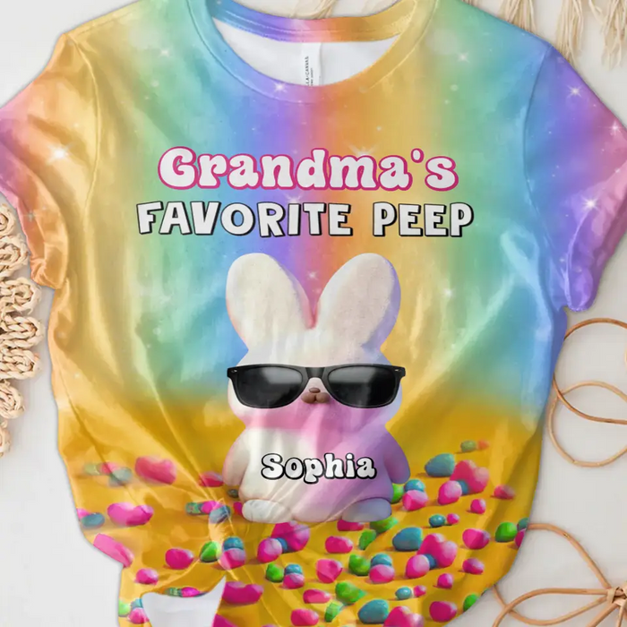 Custom Personalized Bunny AOP T-Shirt - upto 10 Grandkids - Mother's Day Gift for Grandma/Mom