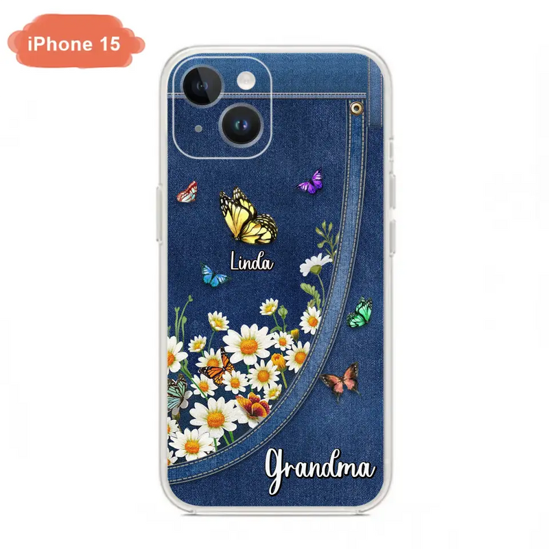 Personalized Daisy And Butterfly Grandma Phone Case - Gift Idea For Grandma - Up to 10 Kids - Case For iPhone/Samsung