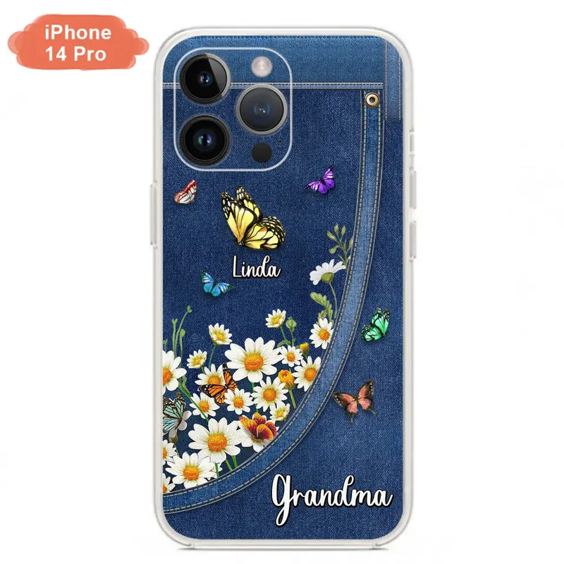 Personalized Daisy And Butterfly Grandma Phone Case - Gift Idea For Grandma - Up to 10 Kids - Case For iPhone/Samsung