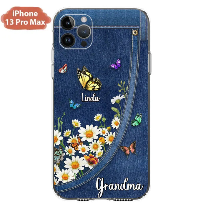 Custom Personalized Daisy And Butterfly Grandma Phone Case - Gift Idea For Grandma - Upto 10 Kids - Case For iPhone/Samsung