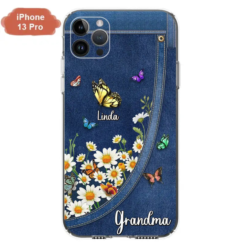 Personalized Daisy And Butterfly Grandma Phone Case - Gift Idea For Grandma - Up to 10 Kids - Case For iPhone/Samsung