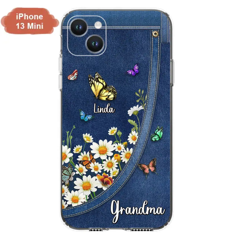 Personalized Daisy And Butterfly Grandma Phone Case - Gift Idea For Grandma - Up to 10 Kids - Case For iPhone/Samsung