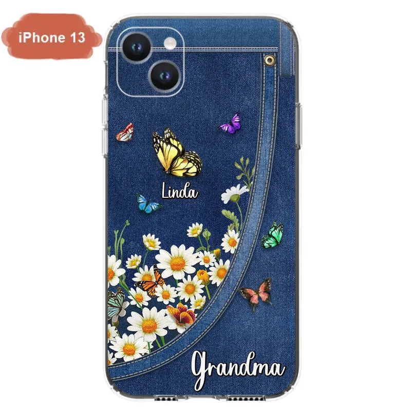 Personalized Daisy And Butterfly Grandma Phone Case - Gift Idea For Grandma - Up to 10 Kids - Case For iPhone/Samsung