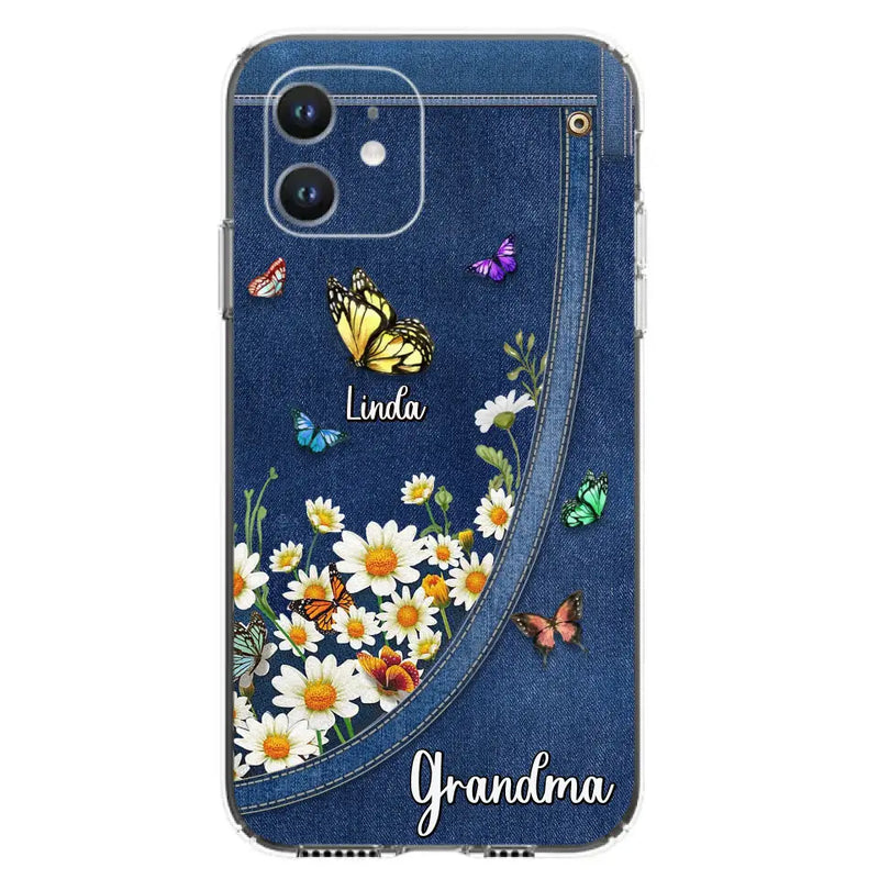 Personalized Daisy And Butterfly Grandma Phone Case - Gift Idea For Grandma - Up to 10 Kids - Case For iPhone/Samsung