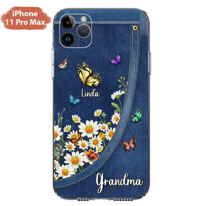 Custom Personalized Daisy And Butterfly Grandma Phone Case - Gift Idea For Grandma - Upto 10 Kids - Case For iPhone/Samsung