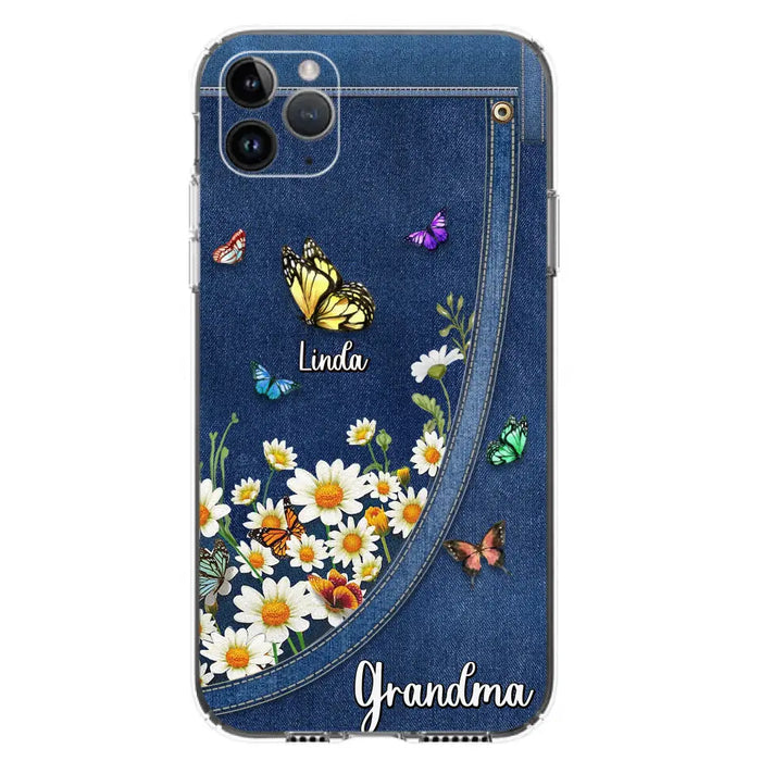 Custom Personalized Daisy And Butterfly Grandma Phone Case - Gift Idea For Grandma - Upto 10 Kids - Case For iPhone/Samsung