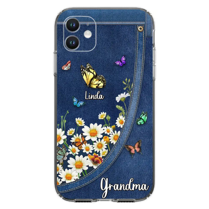 Custom Personalized Daisy And Butterfly Grandma Phone Case - Gift Idea For Grandma - Upto 10 Kids - Case For iPhone/Samsung