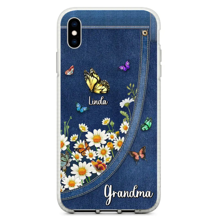 Custom Personalized Daisy And Butterfly Grandma Phone Case - Gift Idea For Grandma - Upto 10 Kids - Case For iPhone/Samsung