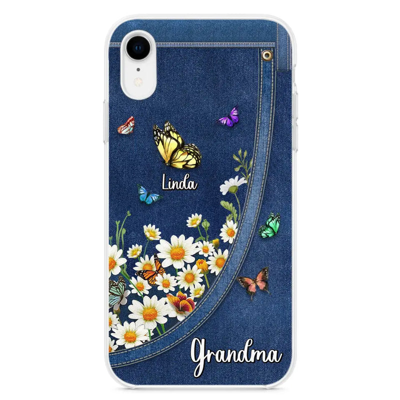 Personalized Daisy And Butterfly Grandma Phone Case - Gift Idea For Grandma - Up to 10 Kids - Case For iPhone/Samsung