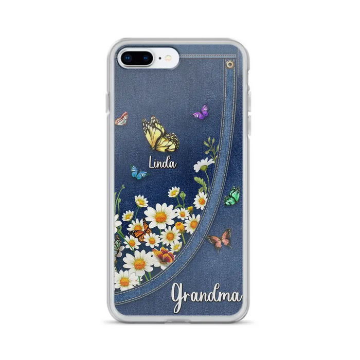 Custom Personalized Daisy And Butterfly Grandma Phone Case - Gift Idea For Grandma - Upto 10 Kids - Case For iPhone/Samsung