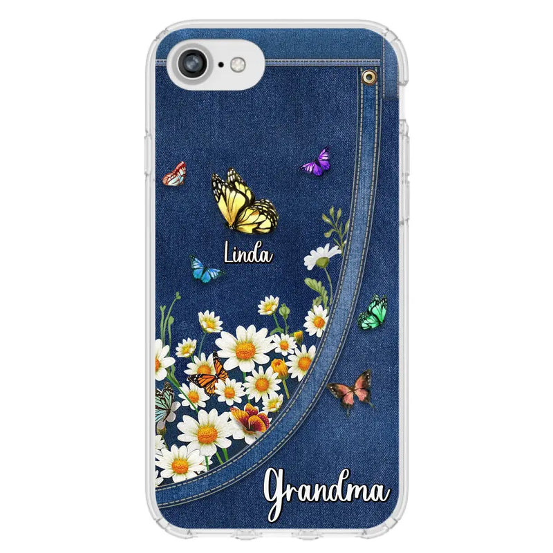 Personalized Daisy And Butterfly Grandma Phone Case - Gift Idea For Grandma - Up to 10 Kids - Case For iPhone/Samsung