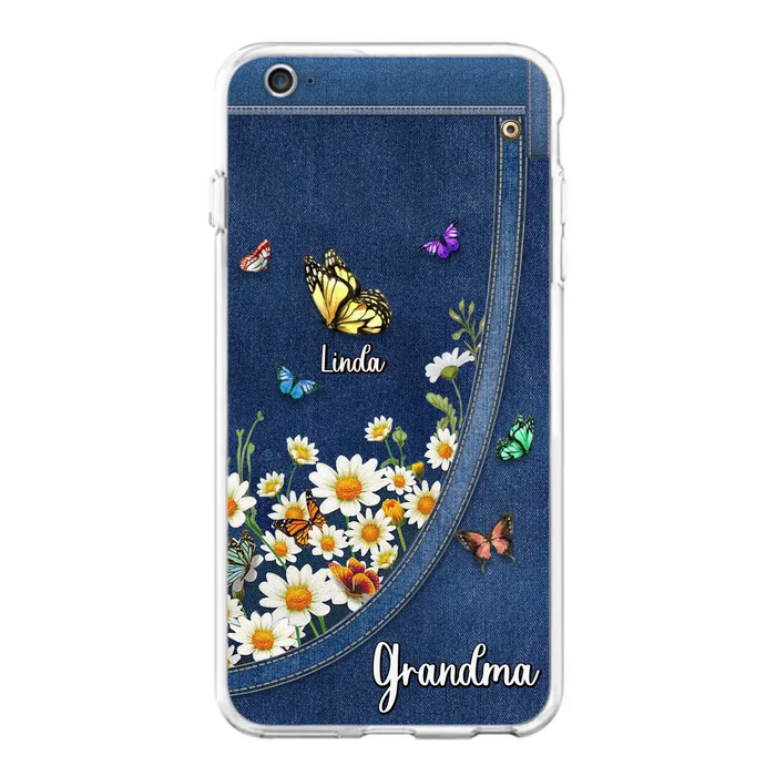 Custom Personalized Daisy And Butterfly Grandma Phone Case - Gift Idea For Grandma - Upto 10 Kids - Case For iPhone/Samsung