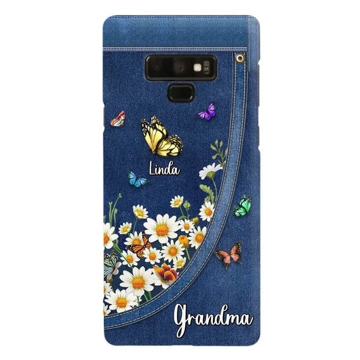 Custom Personalized Daisy And Butterfly Grandma Phone Case - Gift Idea For Grandma - Upto 10 Kids - Case For iPhone/Samsung