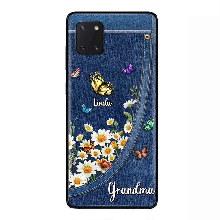 Custom Personalized Daisy And Butterfly Grandma Phone Case - Gift Idea For Grandma - Upto 10 Kids - Case For iPhone/Samsung