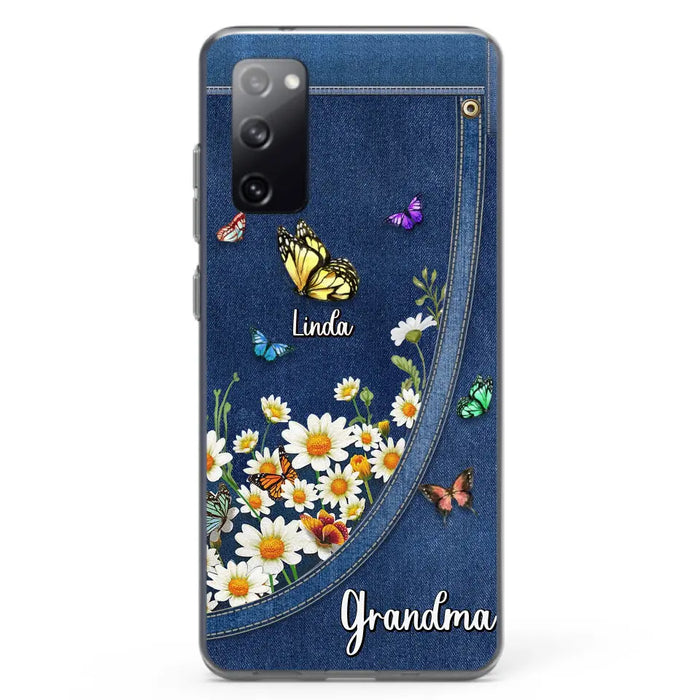 Custom Personalized Daisy And Butterfly Grandma Phone Case - Gift Idea For Grandma - Upto 10 Kids - Case For iPhone/Samsung