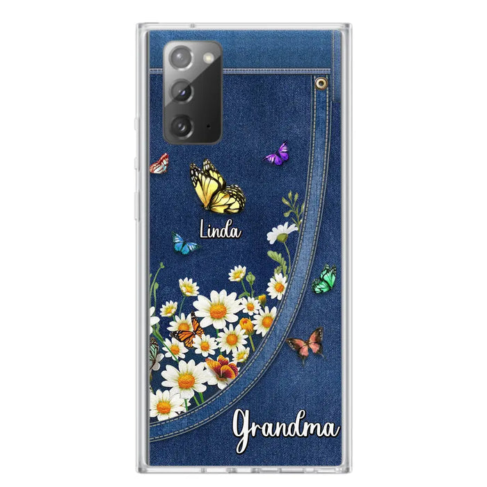 Custom Personalized Daisy And Butterfly Grandma Phone Case - Gift Idea For Grandma - Upto 10 Kids - Case For iPhone/Samsung