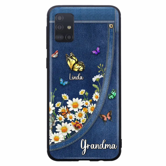 Custom Personalized Daisy And Butterfly Grandma Phone Case - Gift Idea For Grandma - Upto 10 Kids - Case For iPhone/Samsung