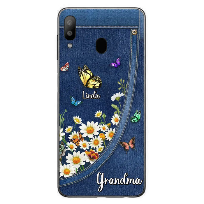 Custom Personalized Daisy And Butterfly Grandma Phone Case - Gift Idea For Grandma - Upto 10 Kids - Case For iPhone/Samsung