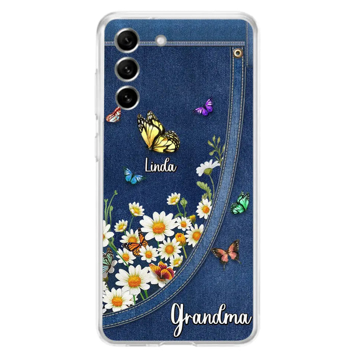 Custom Personalized Daisy And Butterfly Grandma Phone Case - Gift Idea For Grandma - Upto 10 Kids - Case For iPhone/Samsung