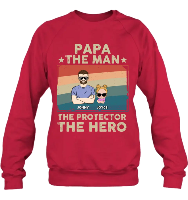 Custom Personalized Grandpa Shirt/Hoodie - Grandpa with up to 9 Grandchildren - Father's Day Gift Idea for Grandpa - Papa The Man The Protector The Hero