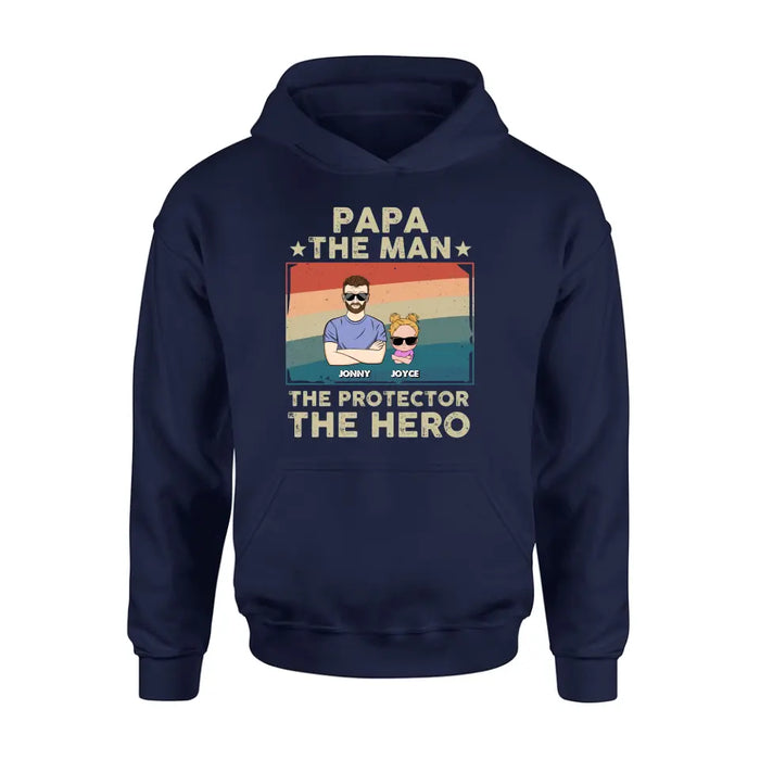 Custom Personalized Grandpa Shirt/Hoodie - Grandpa with up to 9 Grandchildren - Father's Day Gift Idea for Grandpa - Papa The Man The Protector The Hero