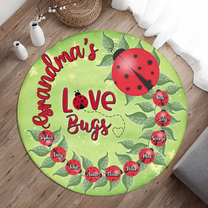 Personalized Grandmar Round Rug - Mother's Day Gift Idea  - Up to 10 Kids - Grandma's Love Bugs