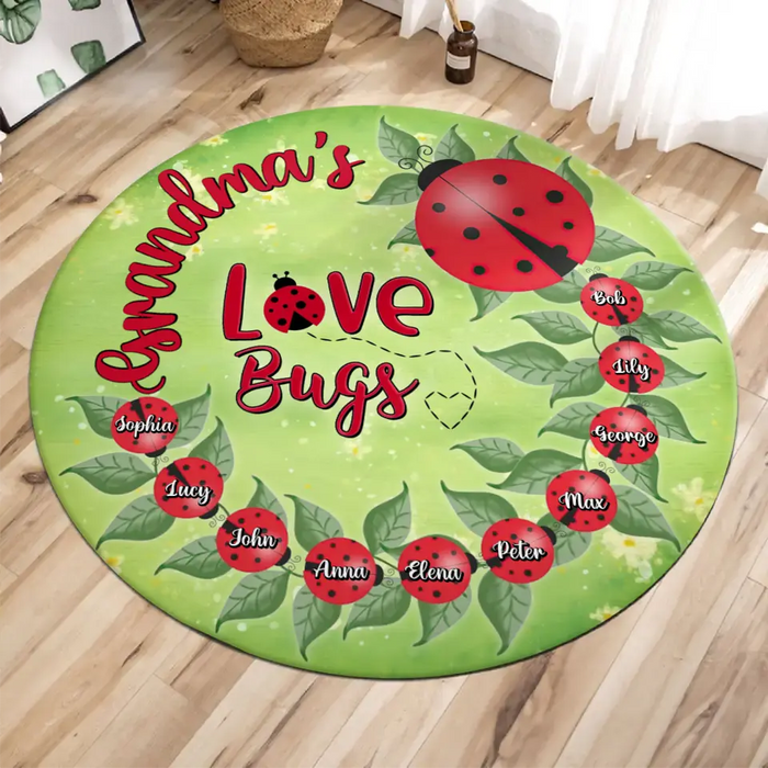 Custom Personalized Grandmar Round Rug - Mother's Day Gift Idea  - Up to 10 Kids - Grandma's Love Bugs