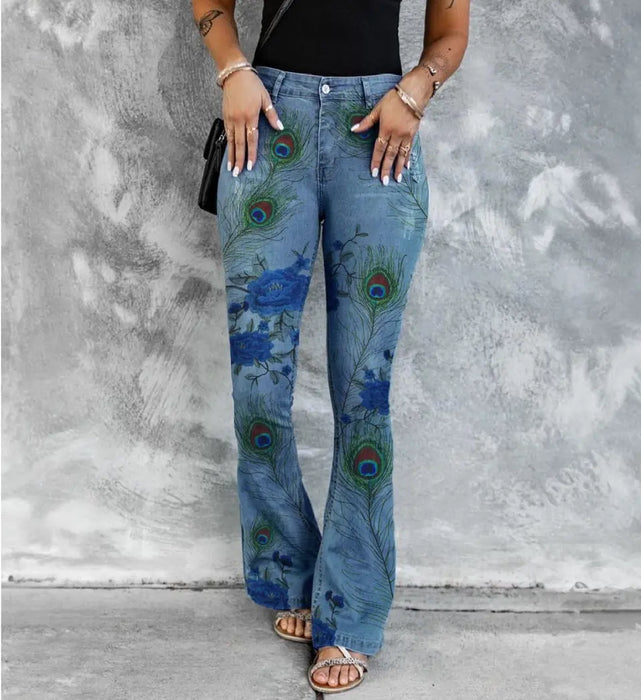 Peacock All-Over Print Women's Skinny Flare Pants - Mother's Day/ Birthday Gifts