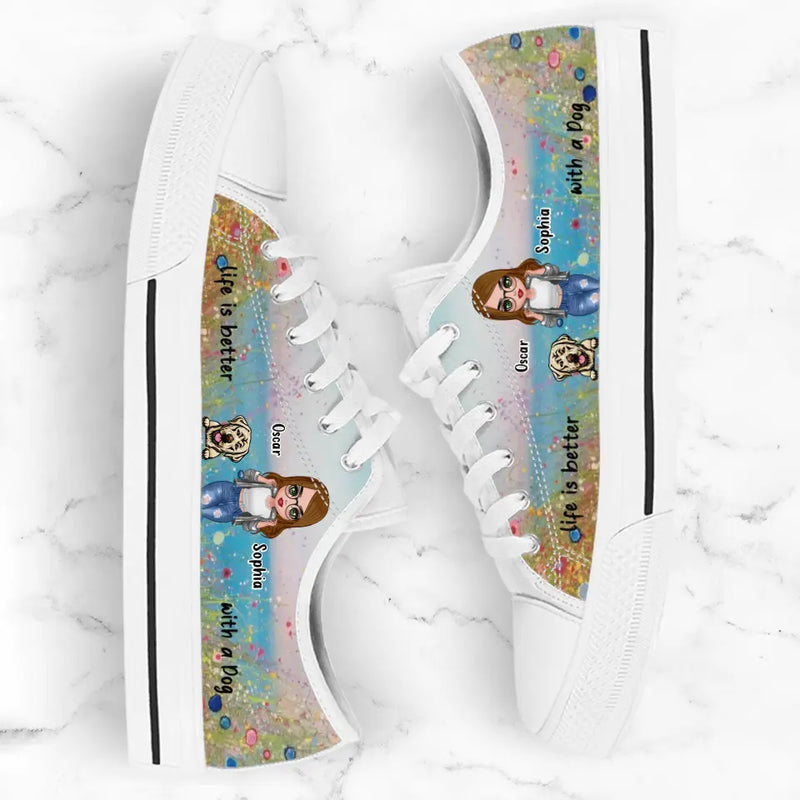 Personalized Dog Mom Canvas Sneakers - Up to 4 Dogs - Gift Idea For Dog Lovers - Life Is Better With A Dog