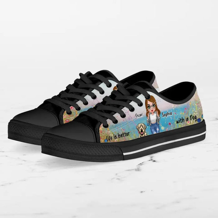 Custom Personalized Dog Mom Canvas Sneakers - Up to 4 Dogs - Gift Idea For Dog Lovers - Life Is Better With A Dog