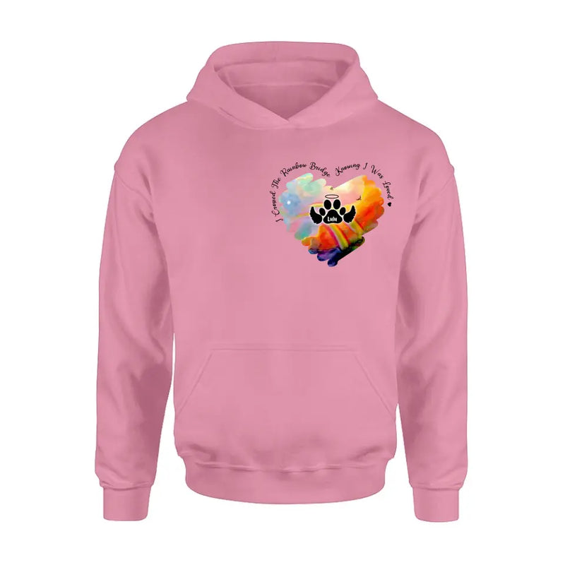 Personalized Memorial Rainbow Dog Shirt/Hoodie - Memorial Gift Idea For Dog Owners - I Crossed The Rainbow Bridge Knowing I Was Loved
