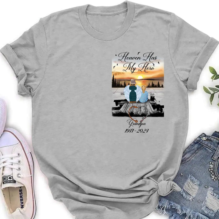 Custom Personalized Memorial Fishing Grandpa Shirt/ Hoodie - Memorial Gift Idea For Dad/ Grandpa/ Father's Day - Heaven Has My Hero