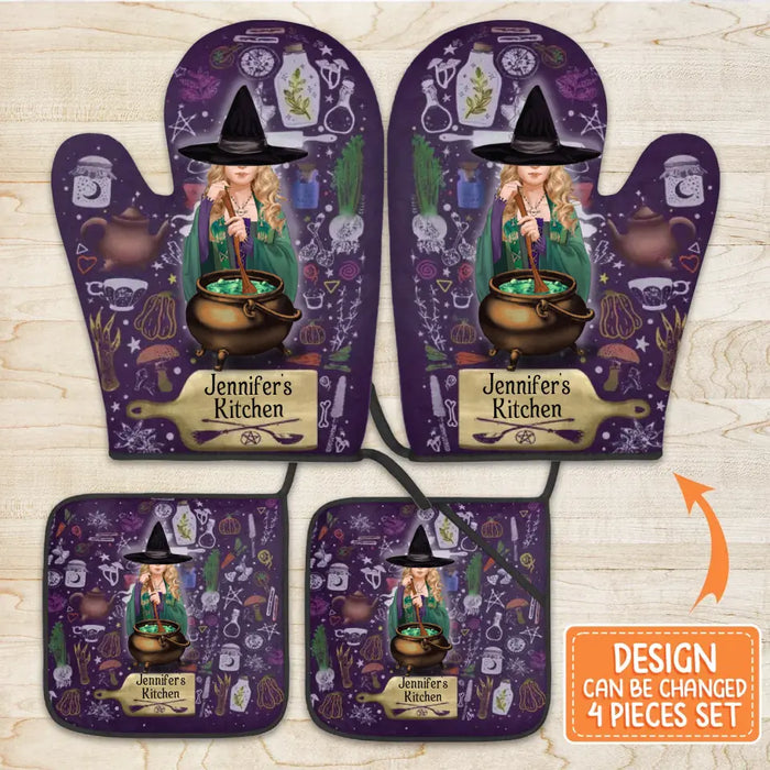 Custom Personalized Witch Heat Resistant Oven Mitts With Pot Holders - Gift Idea for Mother's Day/ Witch Lover