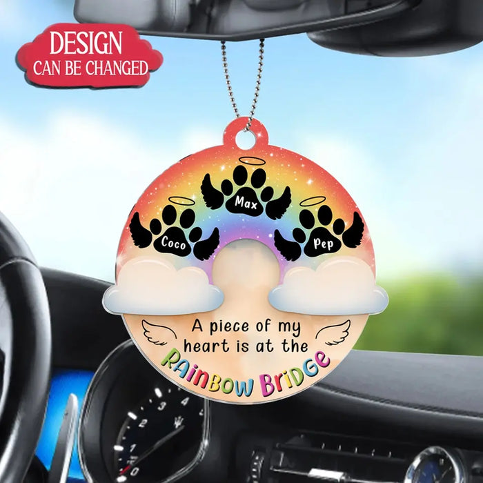 Custom Personalized Pet Acrylic Car Ornament - Upto 4 Pets - Memorial Gift Idea For Pet Lover - A Piece Of My Heart Is At The Rainbow Bridge