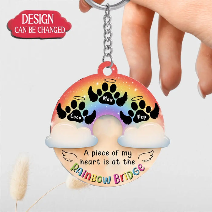 Personalized Memorial Pet Acrylic Keychain - Up to 4 Pets - Memorial Gift Idea For Pet Lover - A Piece Of My Heart Is At The Rainbow Bridge