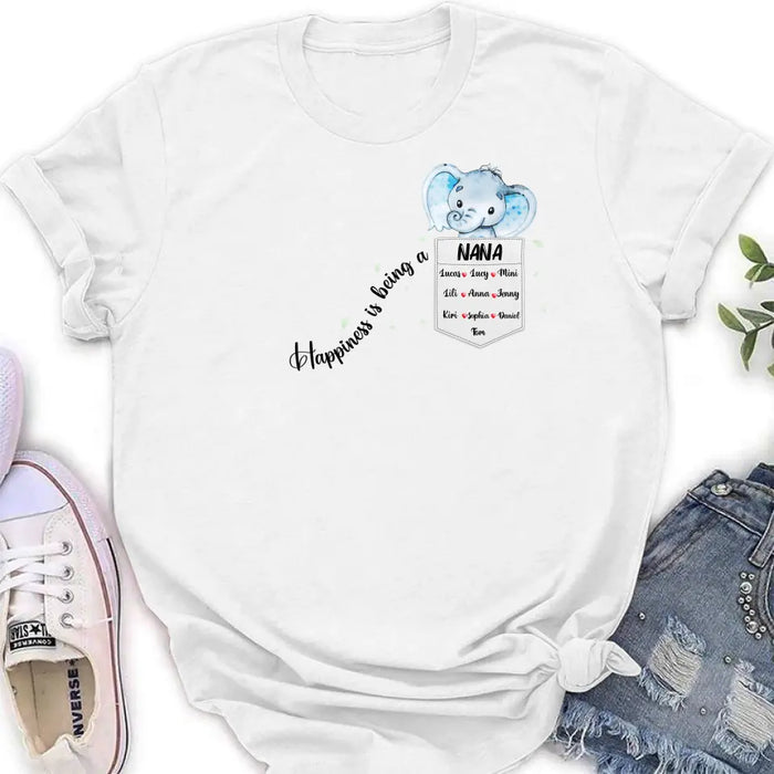 Custom Personalized Nana Elephant Shirt/ Hoodie - Mother's Day Gift Idea For Grandma/ Mom - Upto 10 Kids - Happiness Is Being A Nana