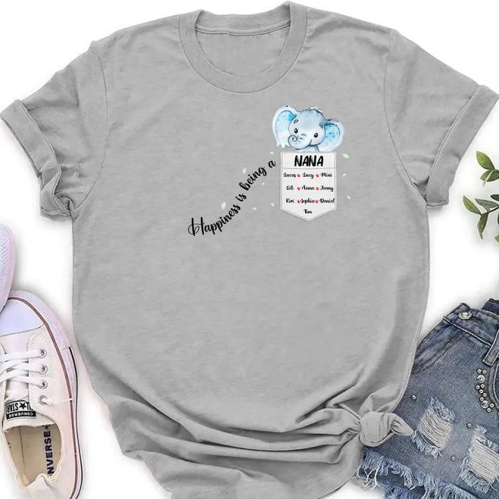 Custom Personalized Nana Elephant Shirt/ Hoodie - Mother's Day Gift Idea For Grandma/ Mom - Upto 10 Kids - Happiness Is Being A Nana