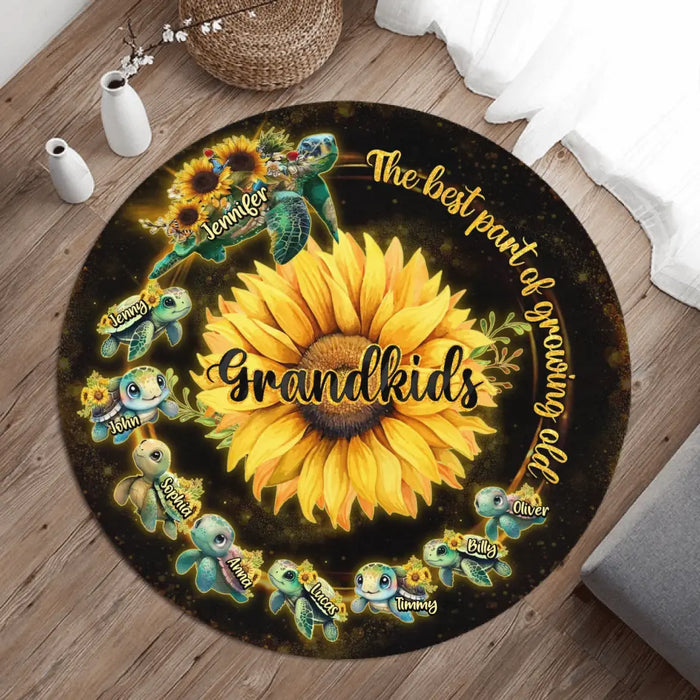 Custom Personalized Grandma Grandkids Turtle Round Rug - Gift for Grandma/ Mom /Mother's Day - Up to 8 Kids - Grandkids The Best Part Of Growing Old