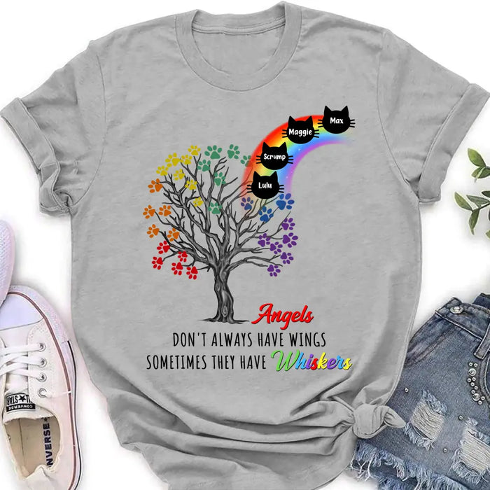 Personalized Cat Rainbow Bridge Memorial Shirt/Hoodie - Memorial Gift Idea For Cat Lover - Up to 4 Cats - Angels Don't Always Have Wings Sometimes They Have Whiskers