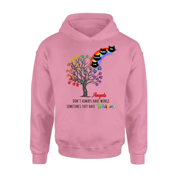 Personalized Cat Rainbow Bridge Memorial Shirt/Hoodie - Memorial Gift Idea For Cat Lover - Up to 4 Cats - Angels Don't Always Have Wings Sometimes They Have Whiskers