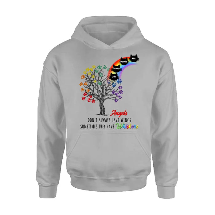 Personalized Cat Rainbow Bridge Memorial Shirt/Hoodie - Memorial Gift Idea For Cat Lover - Up to 4 Cats - Angels Don't Always Have Wings Sometimes They Have Whiskers